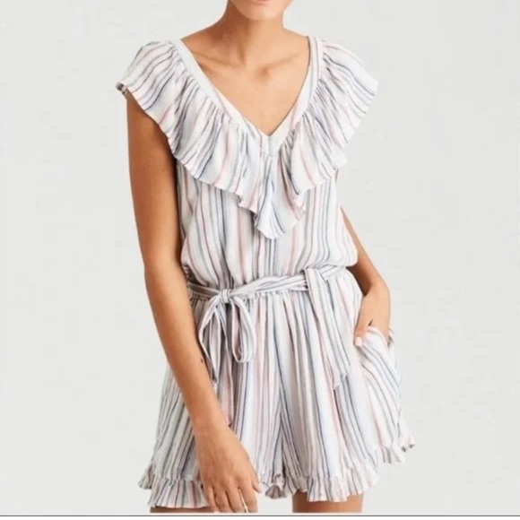 American Eagle Outfitters Multi Colored Striped Romper Ruffle Detail Size Small - Picture 1 of 8